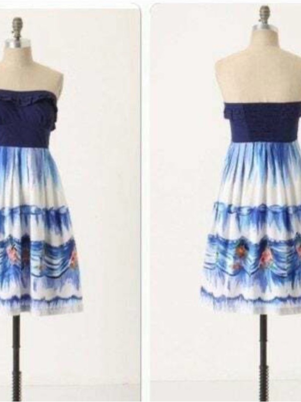 Anthropologie Navy Blue & White Floral Tie-Dye Dress